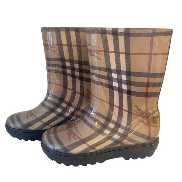 Burberry Classic Check Kids Rubber Rain Boots Size EU 29-30/US 11-12 Plaid Tan - Picture 1 of 11